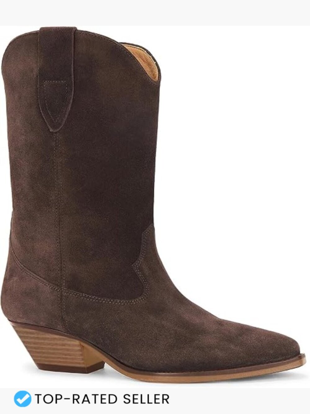 Faux Suede Cowboy Boots Mid Calf Chunky Heel Pointed Toe Dressy Western Booties - Picture 1 of 7